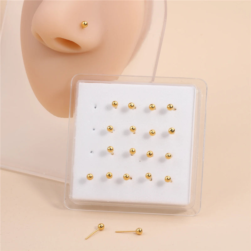 20pcs Nose Rings Studs Round Beads Body Piercing Jewelry Earrings