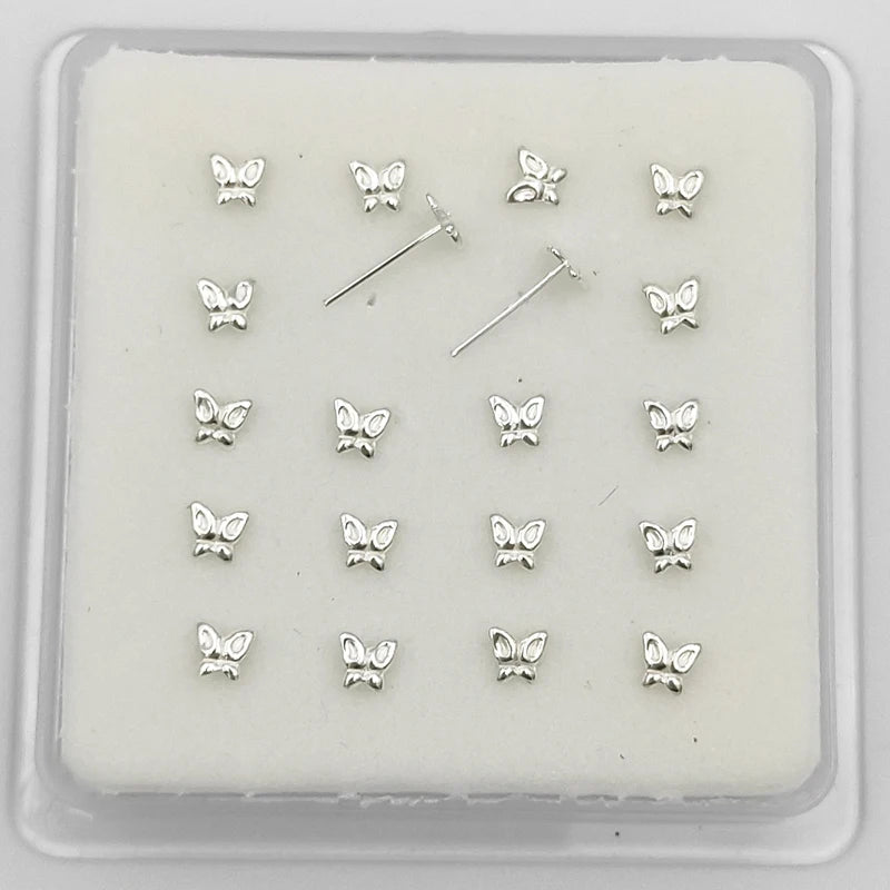20pcs 925 Silver Nose Pin Stud Butterfly Shape Nostril Piercing Jewelry
