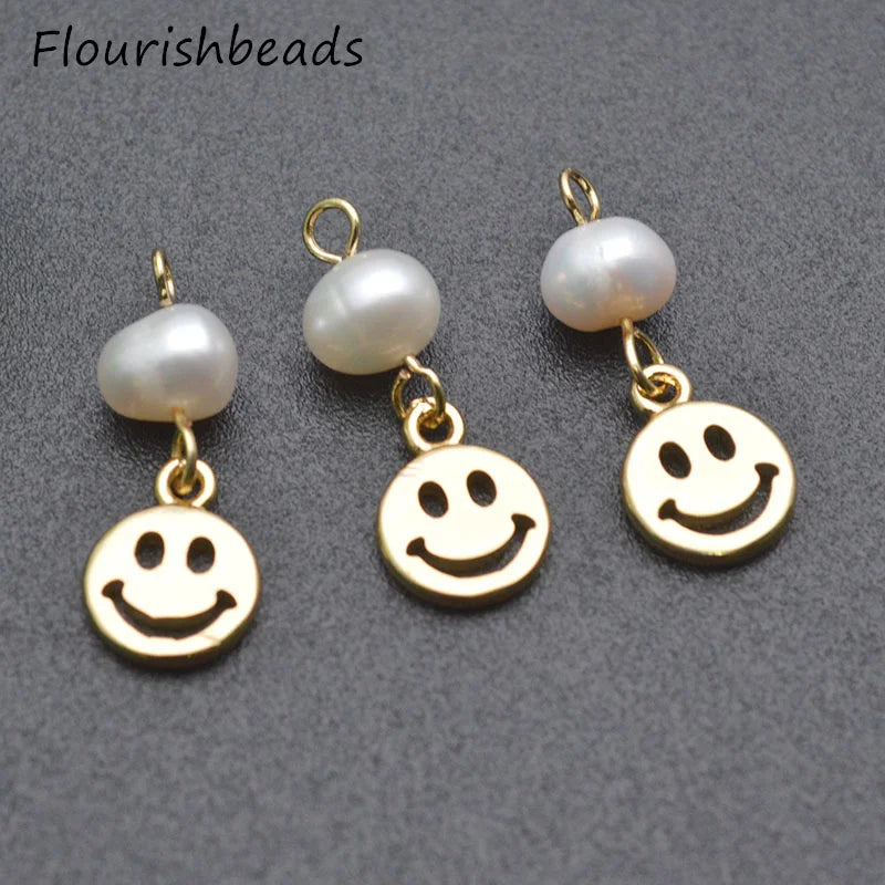 20pcs 8x20mm Smiley Face Charms Nickel Plated Pearl Beads DIY Jewelry Making
