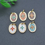 20pcs Enamel Oval Flower Metal Charms for Diy Jewelry Making