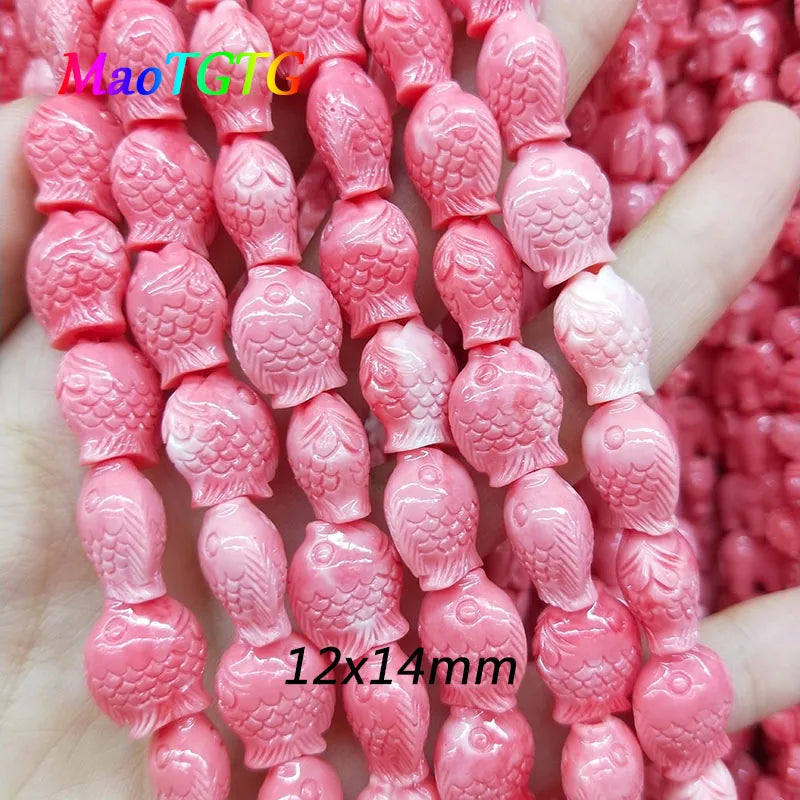20pcs Pink Fish Shape Coral Beads for Jewelry Making Necklace Bracelet