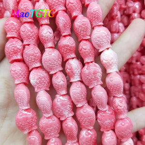 20pcs Pink Fish Shape Coral Beads for Jewelry Making Necklace Bracelet