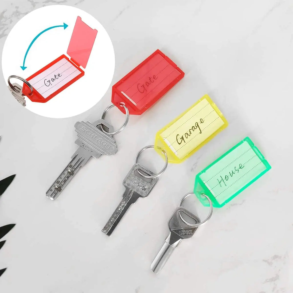 20pcs Plastic Key Tags with Flap Label Window Strong Split Ring