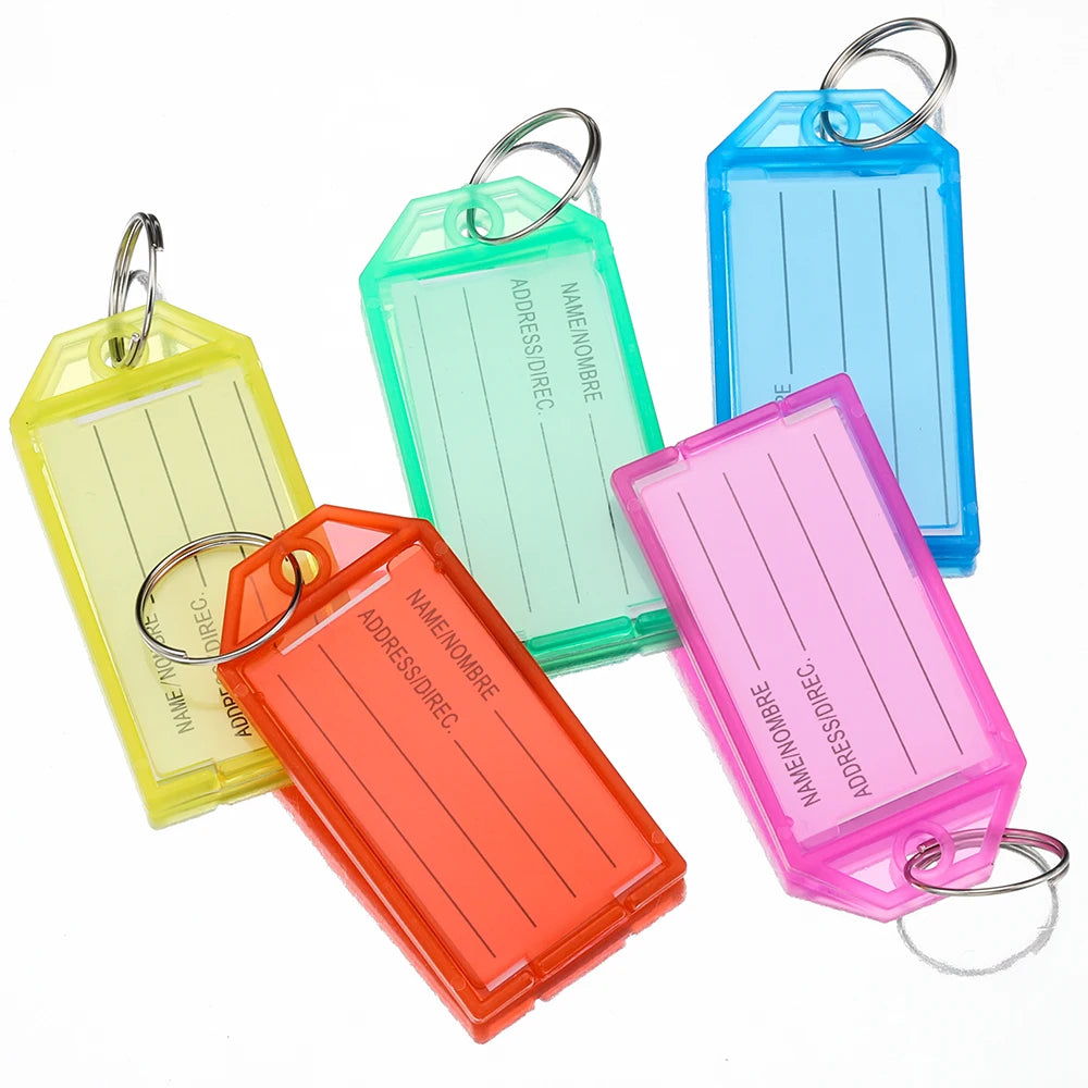 20pcs Plastic Key Tags with Flap Label Window Strong Split Ring