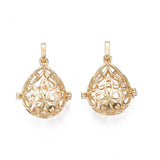 20pcs Brass Hollow Locket Pendants Teardrop with Flower Charms
