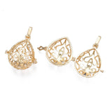 20pcs Brass Hollow Locket Pendants Teardrop with Flower Charms