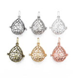 20pcs Brass Hollow Locket Pendants Teardrop with Flower Charms