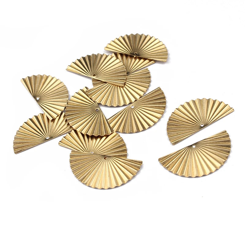 20pcs Raw Brass 28x14mm Fan Leaf Charm Pendant for Earrings Making