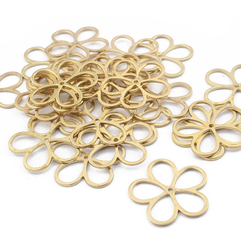 20pcs Raw Brass Hollow Flower Charms Pendant For Women Earrings Necklace Jewelry