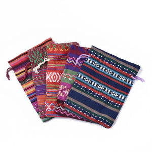 20pcs Ethnic Style Cotton Pouches Drawstring Bag for Gifts Shopping Storage