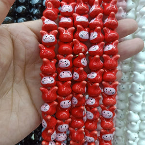 20pcs Red Rabbit Head Ceramic Beads 12mm Jewelry Making DIY Accessorie