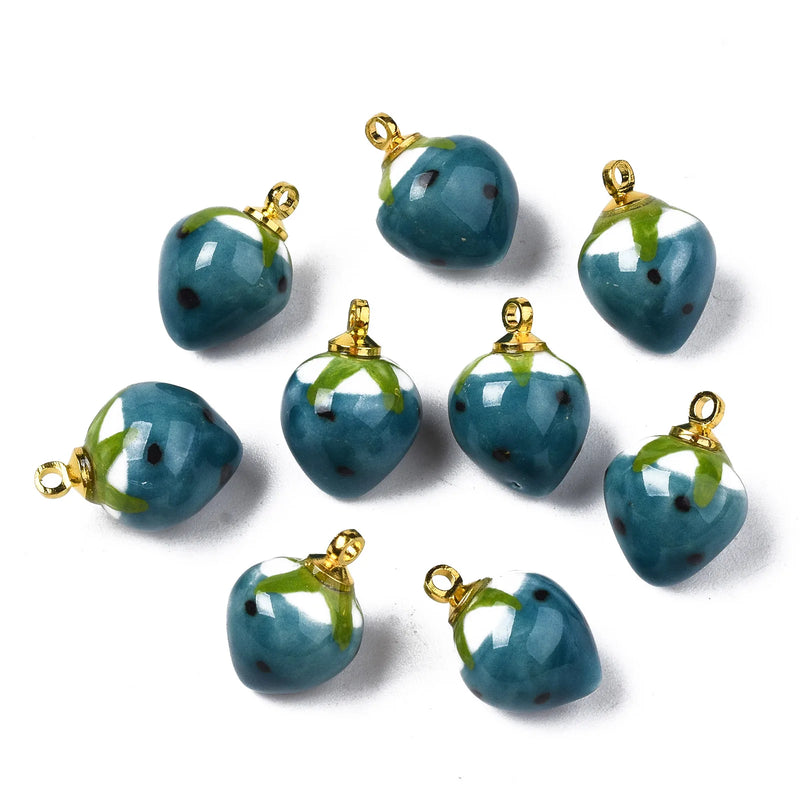 20pcs Red Strawberry Ceramic Pendant Charms for DIY Jewelry Making
