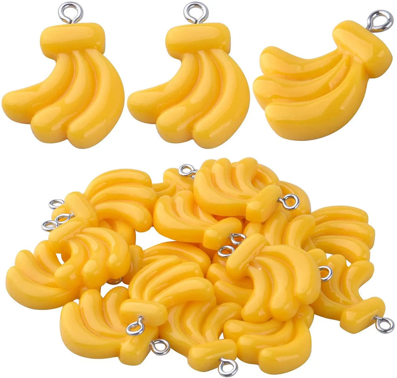 20pcs Resin Banana Charms for DIY Bracelet Necklace Keychain Making
