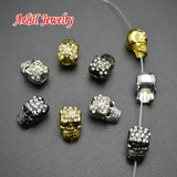 20pcs Skull Beads Rhinestone Inset Diy Charms Gun Silver Plated