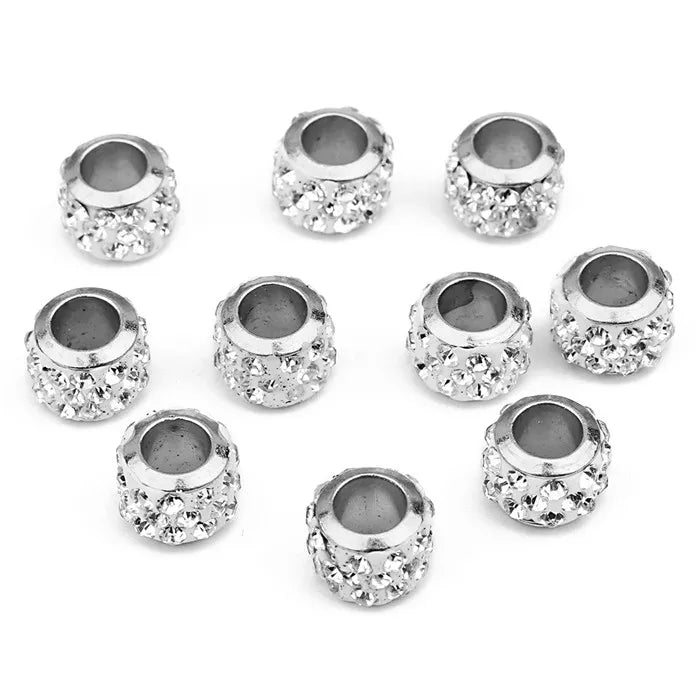 20pcs Rhinestone Round Crystal Beads Big Hole Spacer Beads Jewelry DIY