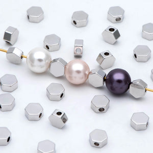 20pcs Rhodium Plated Brass Hexagon Beads, 5mm Flat Spacer Beads