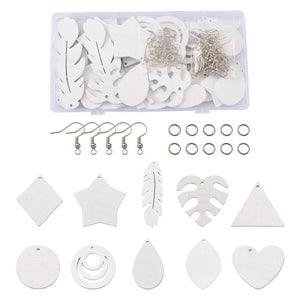 20pcs DIY Dangle Earring Kit with Wood Pendants & Brass Hooks
