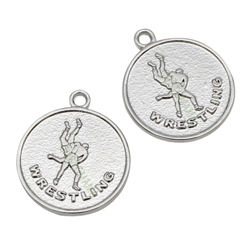 20pcs Silver Plated Wrestling Charms Pendants 2 Sided 23x19mm