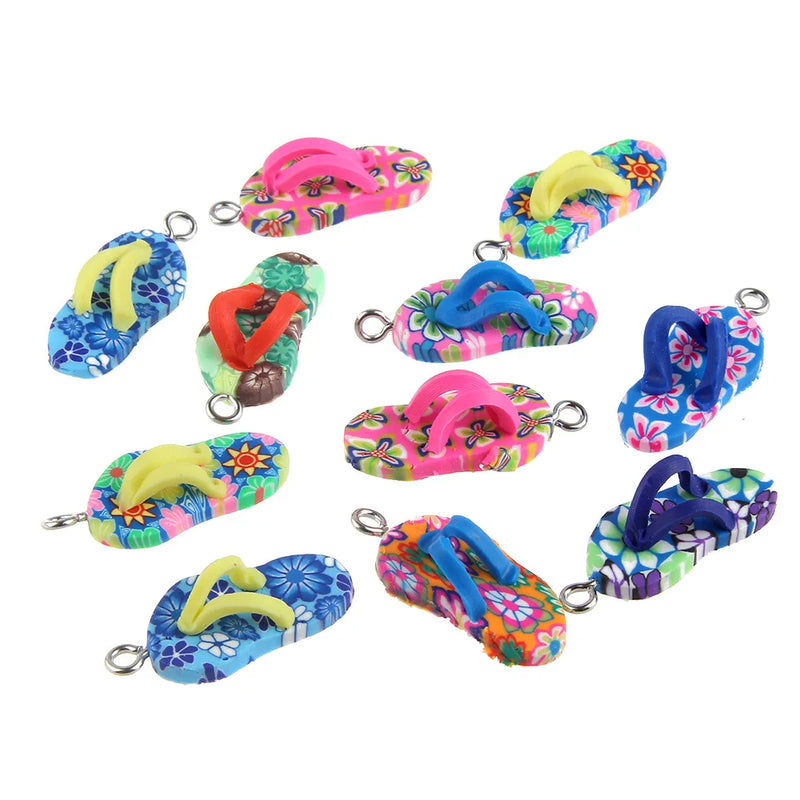 20pcs Polymer Clay 10mm Pendant Flower Flip Flop Shape for DIY Jewelry