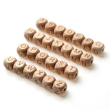 20pcs Square Alphabet Beads 10/12mm Natural Beech Wood Letter Beads