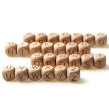 20pcs Square Alphabet Beads 10/12mm Natural Beech Wood Letter Beads