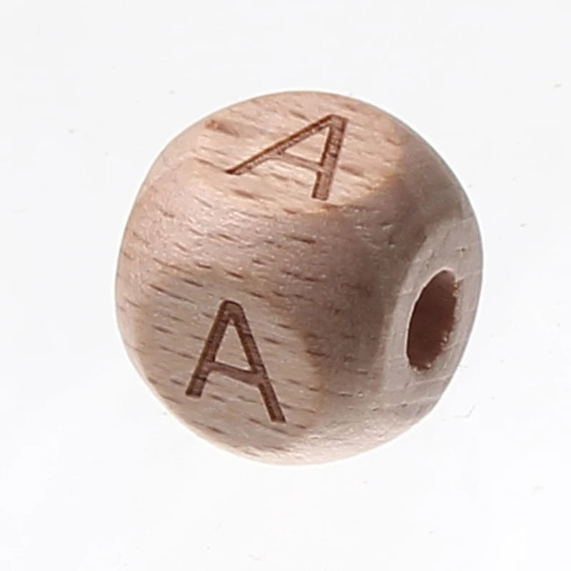 20pcs Square Alphabet Beads 10/12mm Natural Beech Wood Letter Beads