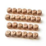 20pcs Square Alphabet Beads 10/12mm Natural Beech Wood Letter Beads