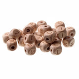 20pcs Square Alphabet Beads 10/12mm Natural Beech Wood Letter Beads