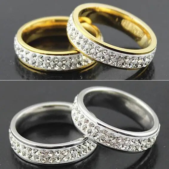 20pcs Stainless Steel 2 Rows Zircon CZ Ring Wedding Jewelry