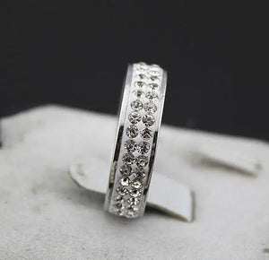 20pcs Stainless Steel 2 Rows Zircon CZ Ring Wedding Jewelry