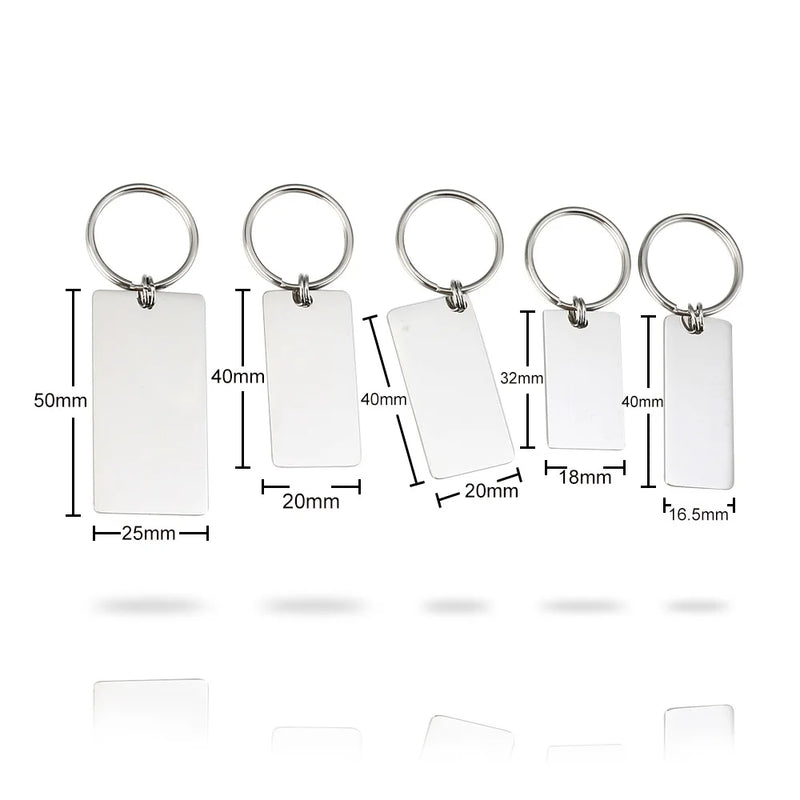 20pcs Stainless Steel Engravable Key Chains Rectangle Tag Oval Tag Keychain