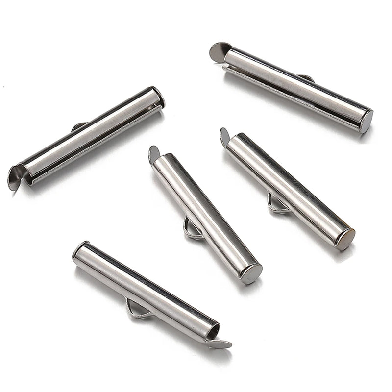 20pcs Stainless Steel Crimp End Caps Slider Clasp Tubes DIY Bracelet Con