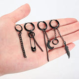 Stainless Steel Cross Dangle Earrings Hinged Hoops Long Chain Punk Jewelry