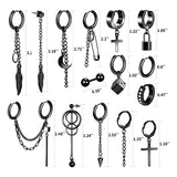 Stainless Steel Cross Dangle Earrings Hinged Hoops Long Chain Punk Jewelry