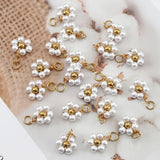 20pcs Stainless Steel Flower Pearl Beads Charms for DIY Jewelry Making