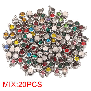 20pcs Stainless Steel 6mm Round Rhinestone Charms for Jewelry Making