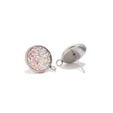 20pcs Stainless Steel Resin Druzy Earring Posts with Loop for Jewelry Making