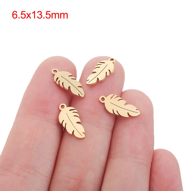20pcs Stainless Steel Feather Leaf Charms Metal Cutout Links Pendant DIY
