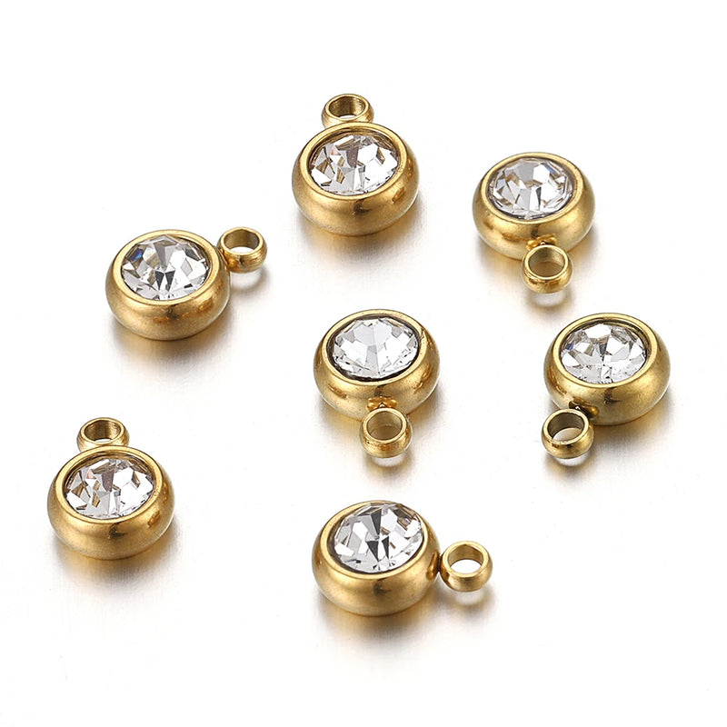 20pcs Clear Crystal Stainless Steel Rhinestone Charms for DIY Jewelry Making