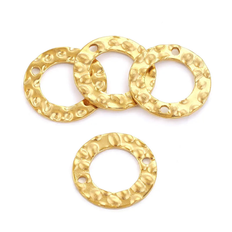 20pcs Stainless Steel Texture Circle Charms Double Hole Conectors for DIY Earrin