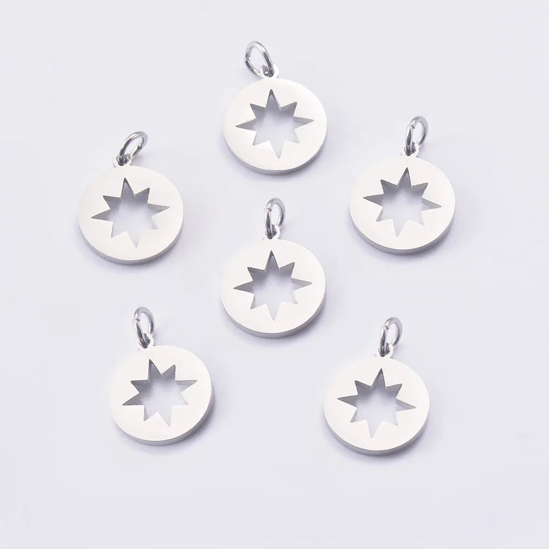 20pcs Stainless Steel Hollow 8-pointed Star Jewelry Making Charm Pendant