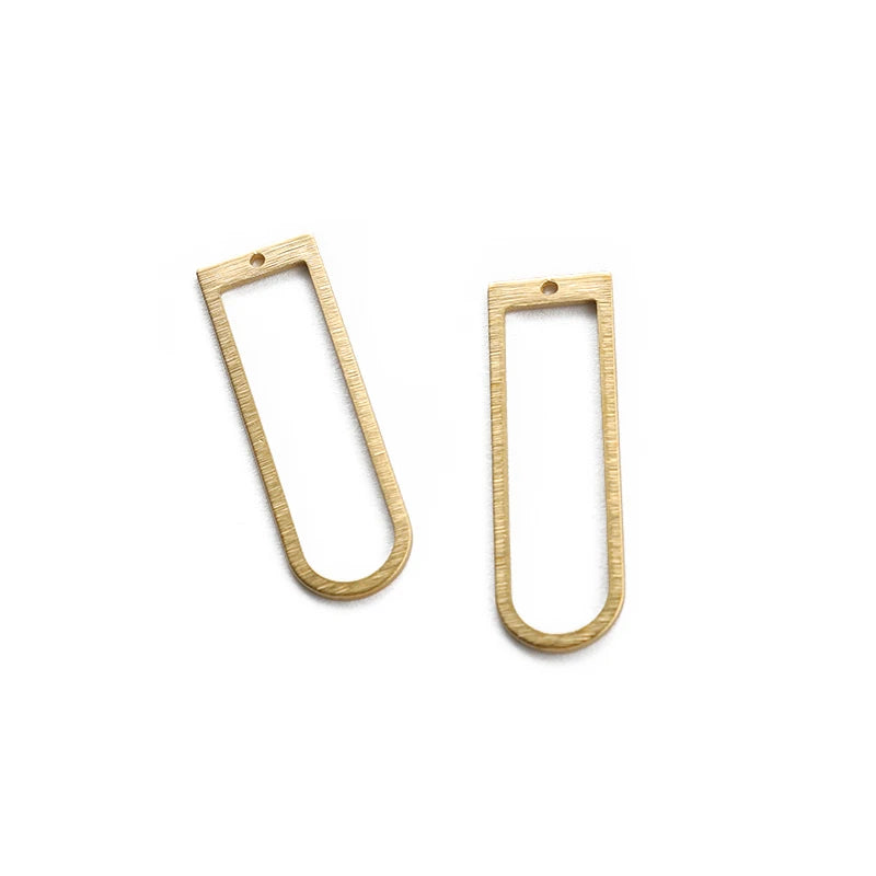 20pcs Textured Brass Charms 12x40mm D Shaped Track Charms Hollow Geometry Frame