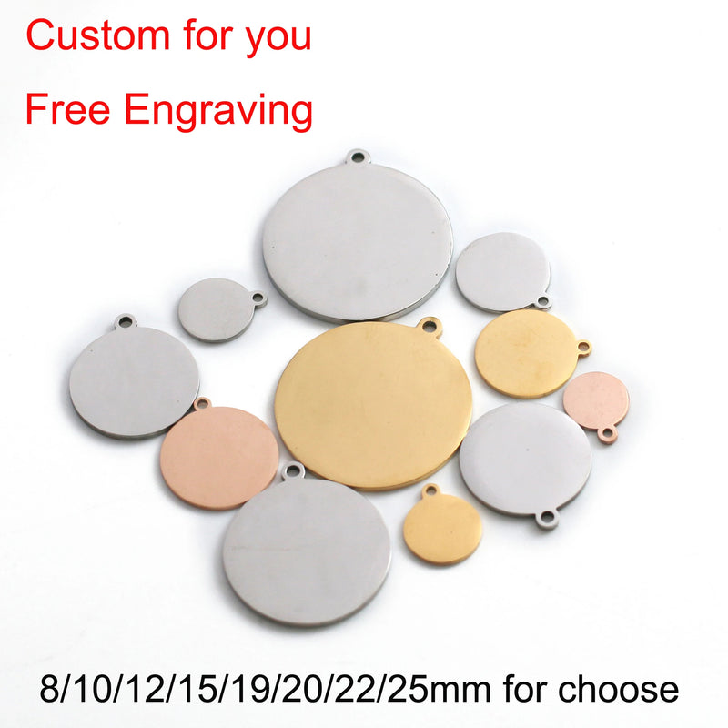 20pcs Stainless Steel Round Disc Logo Charm Pendant DIY Jewelry Making