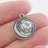 20pcs Tibetan Silver Round Pagan Pendants Star Sun Moon Talisman Jewelry Making