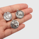 20pcs Tibetan Silver Round Pagan Pendants Star Sun Moon Talisman Jewelry Making