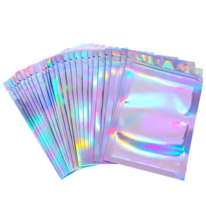 20pcs Iridescent Zip Lock Bags Holographic Makeup Storage Food Bag Plastic