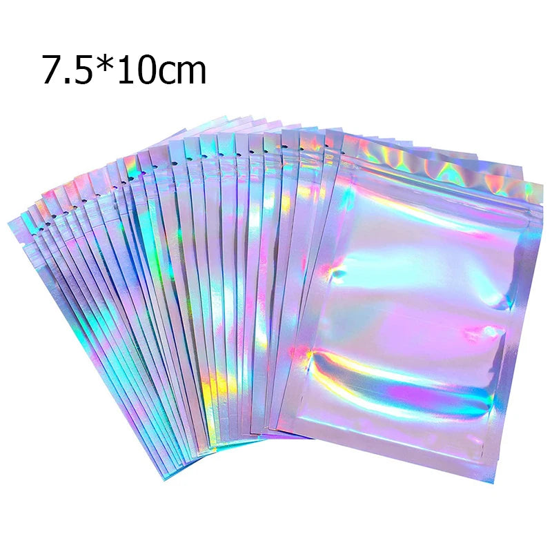 20pcs Iridescent Zip Lock Bags Holographic Makeup Storage Food Bag Plastic