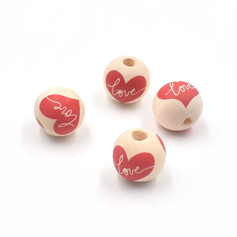 20pcs Romance Heart Wooden Beads for DIY Jewelry Making