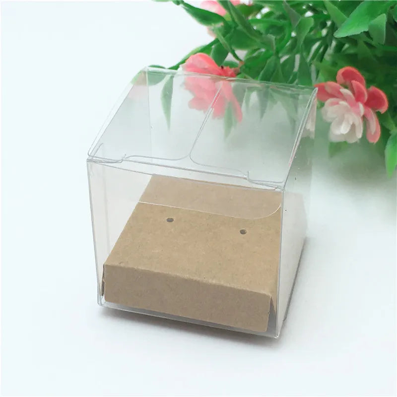 20pcs Waterproof PVC Boxes + 20pcs Earring Card, 4x4x4cm Jewelry Display Box