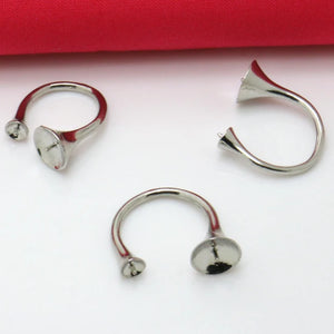 20pcs Double Beads Ring Blank Jewelry with Rhodium Silver Plated